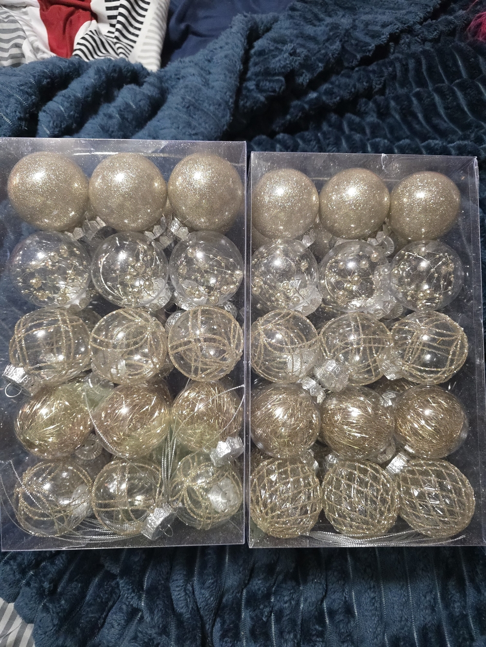 2 Boxes of Amazon Gold Holiday Ornament Set - Shiny and Glittered Spheres